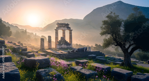 Ancient Greek Tholos Temple Ruins at Delphi.