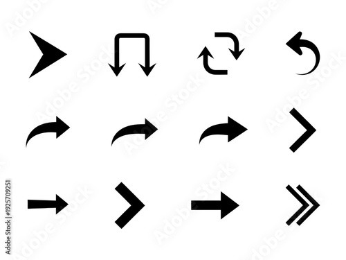 This image features a set of black arrow icons isolated on a transparent background