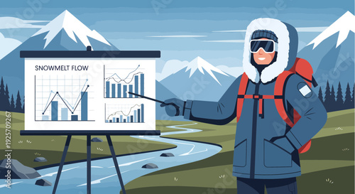 Explorer presenting snowmelt flow data on a whiteboard.
