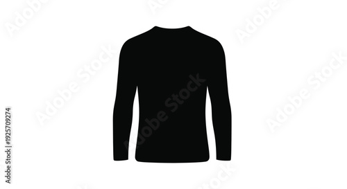 Black long sleeved shirt displayed as a stark flat silhouette