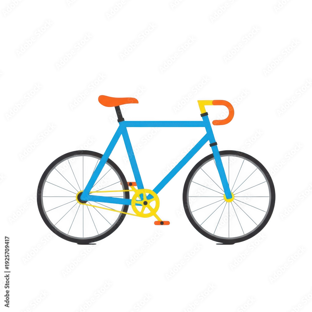 Fototapeta premium A simple graphic of a blue bicycle with orange and yellow accents on a white background.