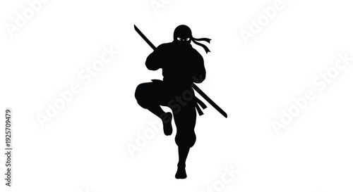 Dynamic ninja warrior in action pose depicted as a silhouette