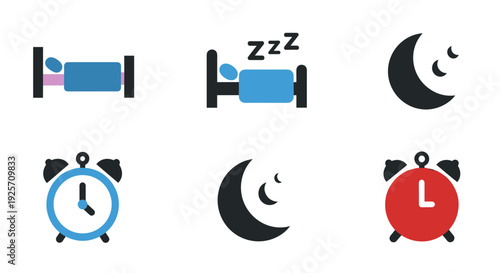 Sleep and wake up icons with moon and alarm clock symbols