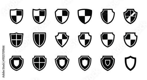 Collection of heraldic shields in various designs a dark silhouette