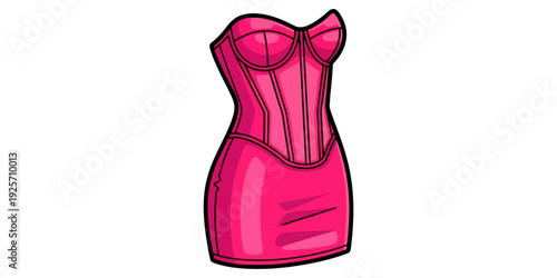 Elegant pink strapless dress with corset detailing and ruffled hemline