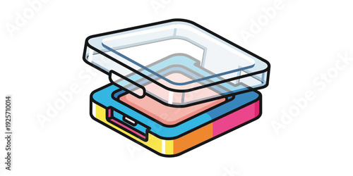 Colorful layered boxes with a transparent top container illustrating organization and stacking