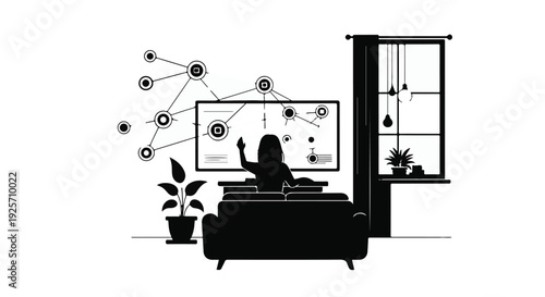 remote worker sitting on couch with computer and graph on screen
