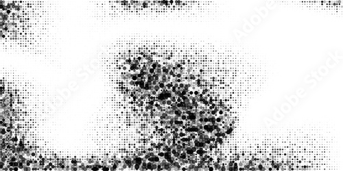 Abstract Black Halftone Dot Scatter Background with Grunge Gradient Texture Retro Print Noise Monochrome Minimal Design Copy Space