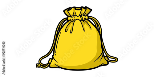 A vibrant yellow drawstring sack resting on a plain background.