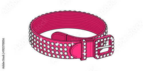 Stylish pink decorative belt with silver studded design and metal buckle