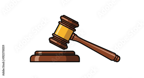 Cartoon illustration of a gavel and sound block a justice symbol silhouette