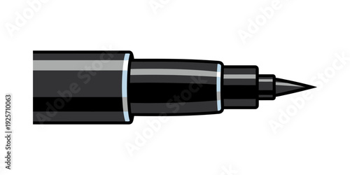 Close-up view of a sleek black gel pen with a pointed tip and metallic accents