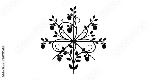 black floral design element isolated on white background