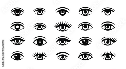 Collection of various eye shapes and styles in black silhouette