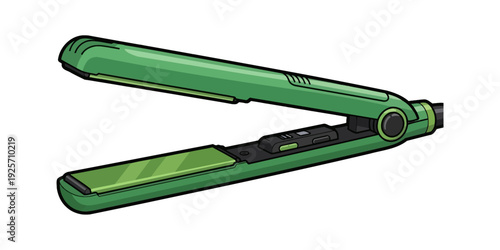 A sleek green hair straightening iron with a modern design for styling ease