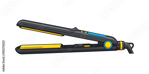 Stylish black and yellow hair straightening flat iron with ergonomic handle