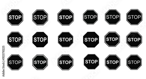 Arrangement of multiple octagonal stop signs in a grid silhouette