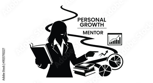 Personal growth mentor concept with businesswoman and books