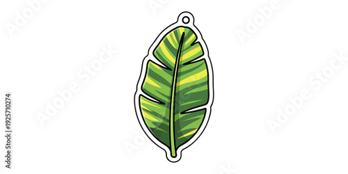 A stylized green leaf with a decorative hole at the top for hanging or crafting purposes.