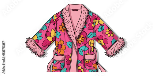 Vibrant floral print robe with ruffled cuffs and hem details for a cozy look