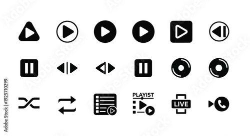 Collection of black media player icons presented as a silhouette
