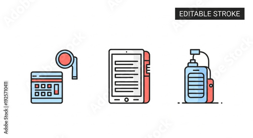 Calculator tablet and power bank icons for business and technology.