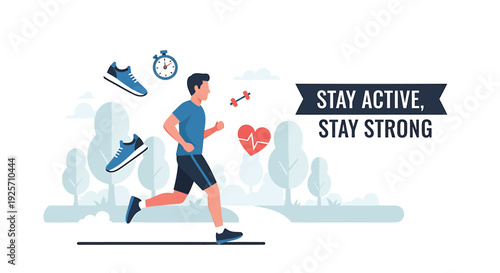 Fitness icon set with running man and exercise symbols