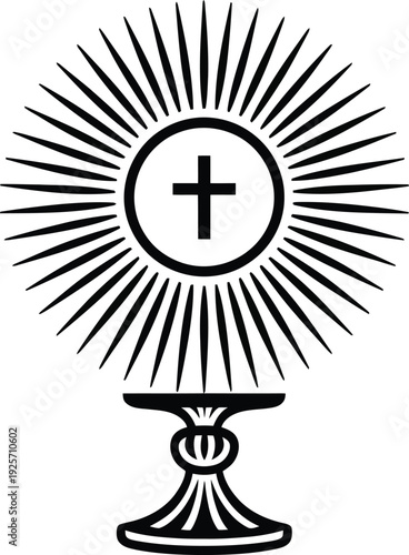 Christianity symbol with cross in circle and sunburst design on chalice  religious iconography element