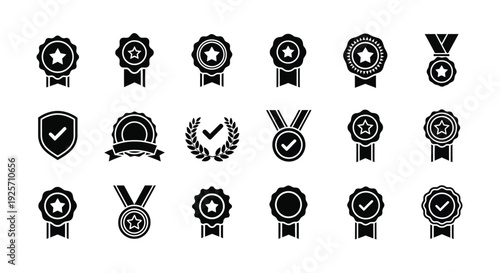 Collection of black award ribbons badges and laurels silhouette