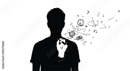 man silhouette with creative ideas and problem solving concept