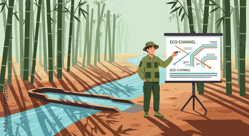 Man in military uniform presenting a complex diagram on a whiteboard.