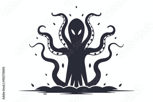 Scary Alien Creature Silhouette with Multiple Tentacles for Sci-Fi Concept Illustrations