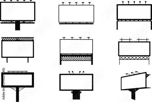 Empty Billboard Frame Silhouette Icon Vector Advertising Billboard Typography Silhouette Set