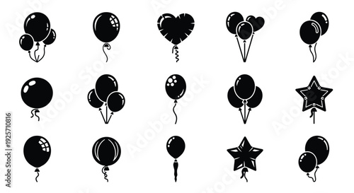 Collection of black balloons in various shapes a striking silhouette