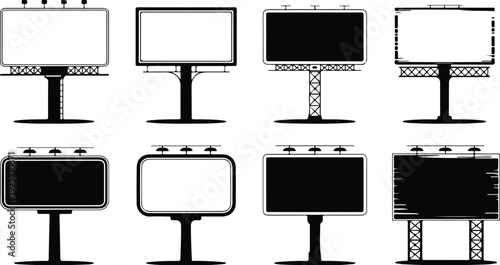 Empty Billboard Frame Silhouette Icon Vector Advertising Billboard Typography Silhouette Set
