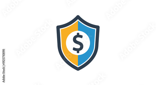 A shield emblem featuring a dollar sign bold color scheme silhouette