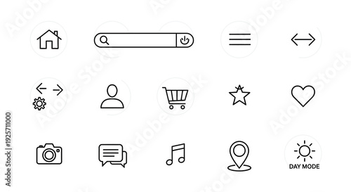 Collection of simple linear website and app icons silhouette