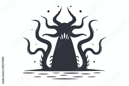 Giant Squid or Alien Creature Silhouette Vector for Sci-Fi and Fantasy Book Covers