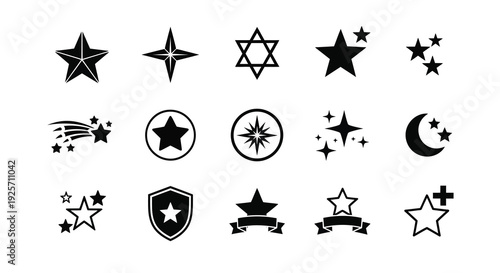 Collection of celestial symbols and shapes in black silhouette