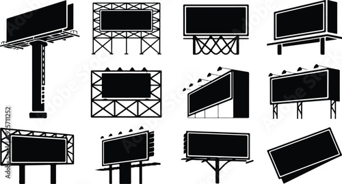 Empty Billboard Frame Silhouette Icon Vector Advertising Billboard Typography Silhouette Set