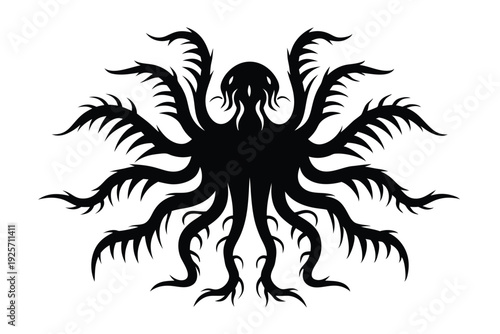Vector Silhouette of an Extraterrestrial Monster with Waving Limbs and Tentacles
