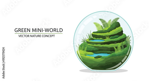Green mini-world vector concept with globe and nature elements