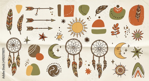 Bohemian Style Decorative Elements Collection.