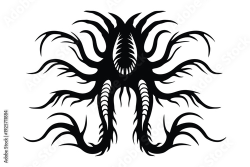 Dark Fantasy Alien Monster Silhouette with Grasping Tentacles for Game Assets