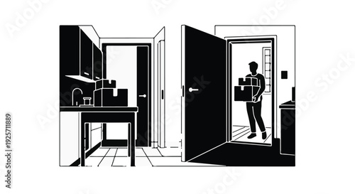 man moving into new home with boxes