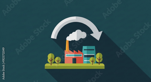 Eco friendly industrial recycling concept with factory and renewable energy transition