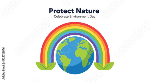 Environmental protection icon set, globe with rainbow. Celebrate Environment Day symbol.