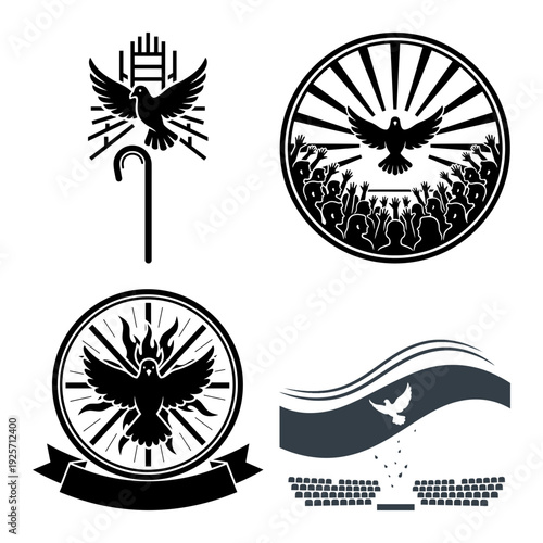 Pentecost Banner Icon Bundle with Holy Spirit Dove Waves and Worship Congregation