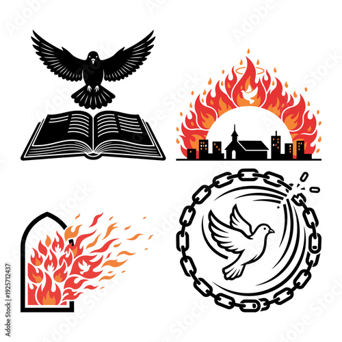 Pentecost Monogram Icon Bundle with Letter Mark Dove Candle Flame and Church Branding Style
