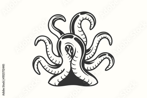 Vector Silhouette of a Predatory Alien Beast with Sharp Tentacles for Gaming Art